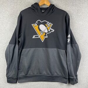 Pittsburg Penguins Hoodie Mens Large Black Gray Adidas Hockey NHL Performance